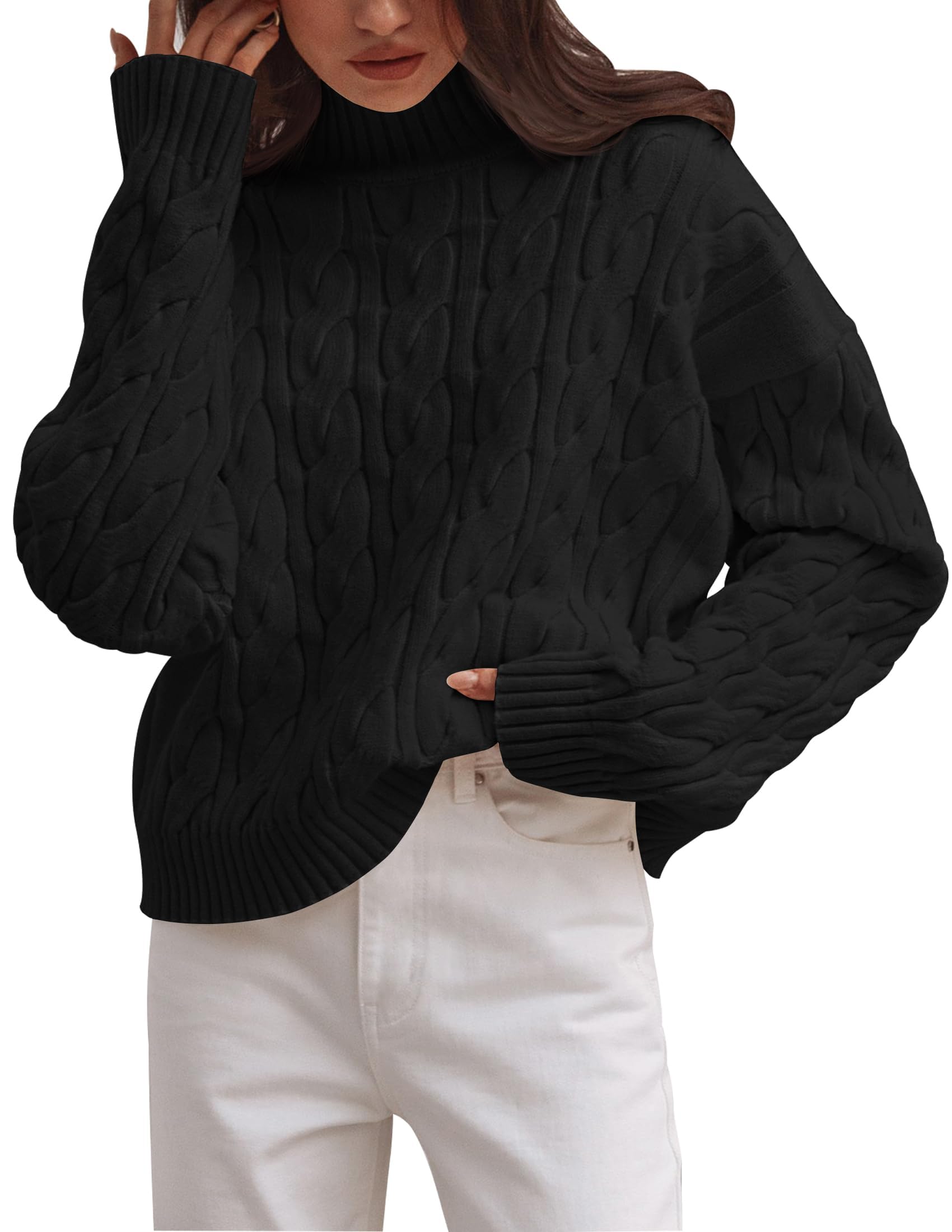 Luxuii Long Sleeve Mock Neck Solid Chunky Pullover Sweater