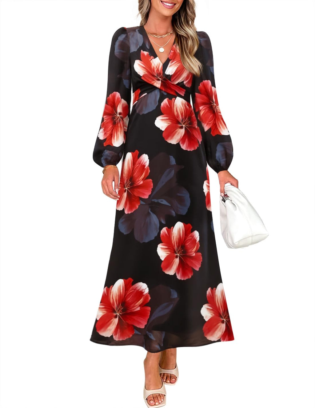Luxuii Fall Boho V Neck Belted High Wasit Flowy Cocktail Party Dress
