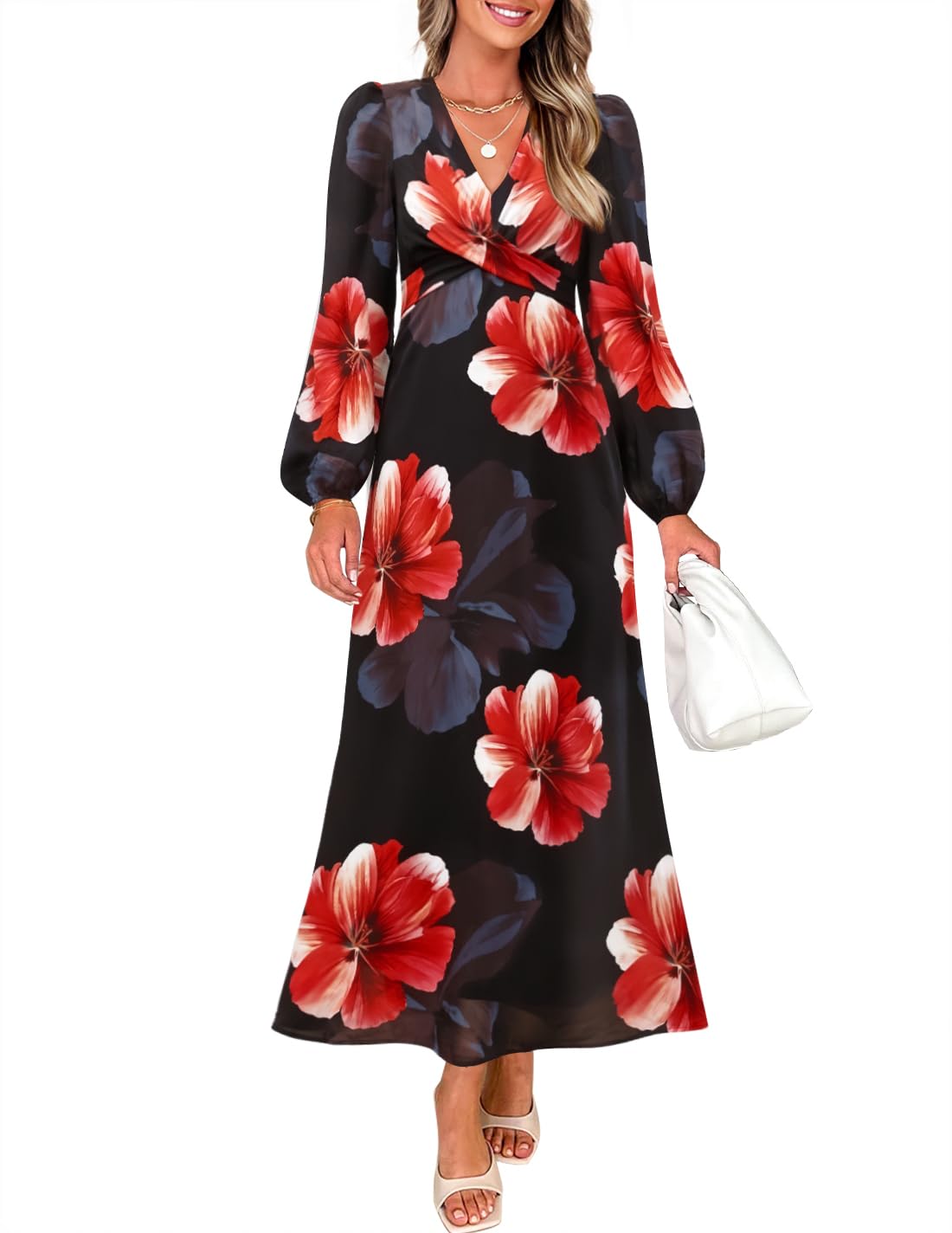 Luxuii Fall Boho V Neck Belted High Wasit Flowy Cocktail Party Dress