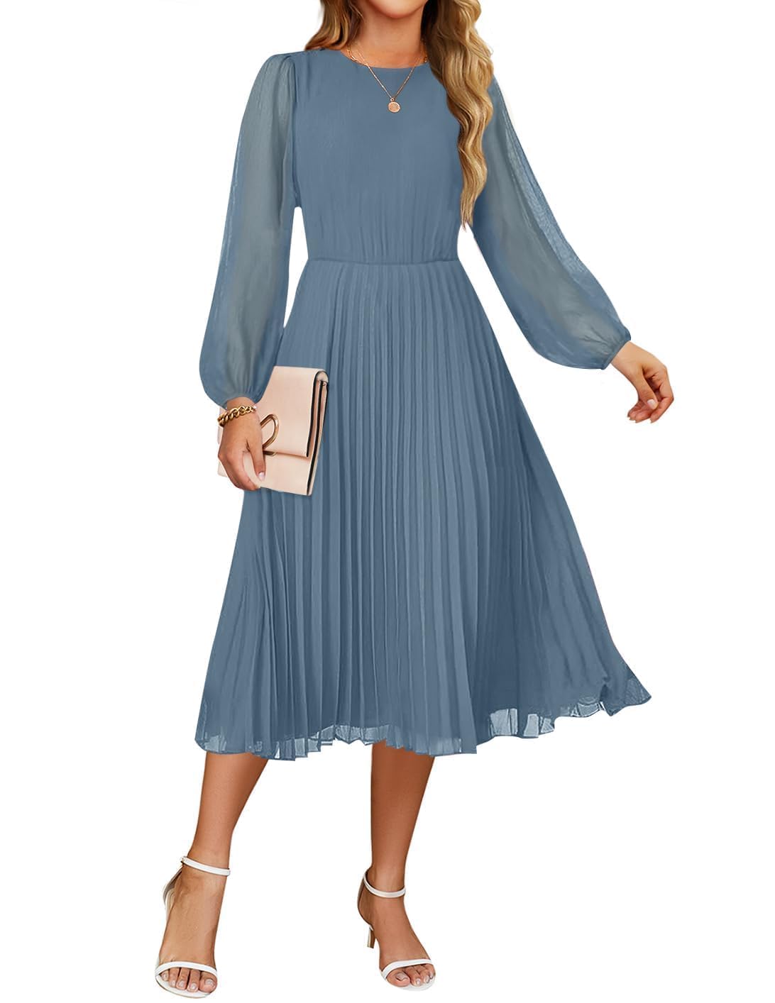 Luxuii Fall Crewnec Pleated A Line Cocktail Dress