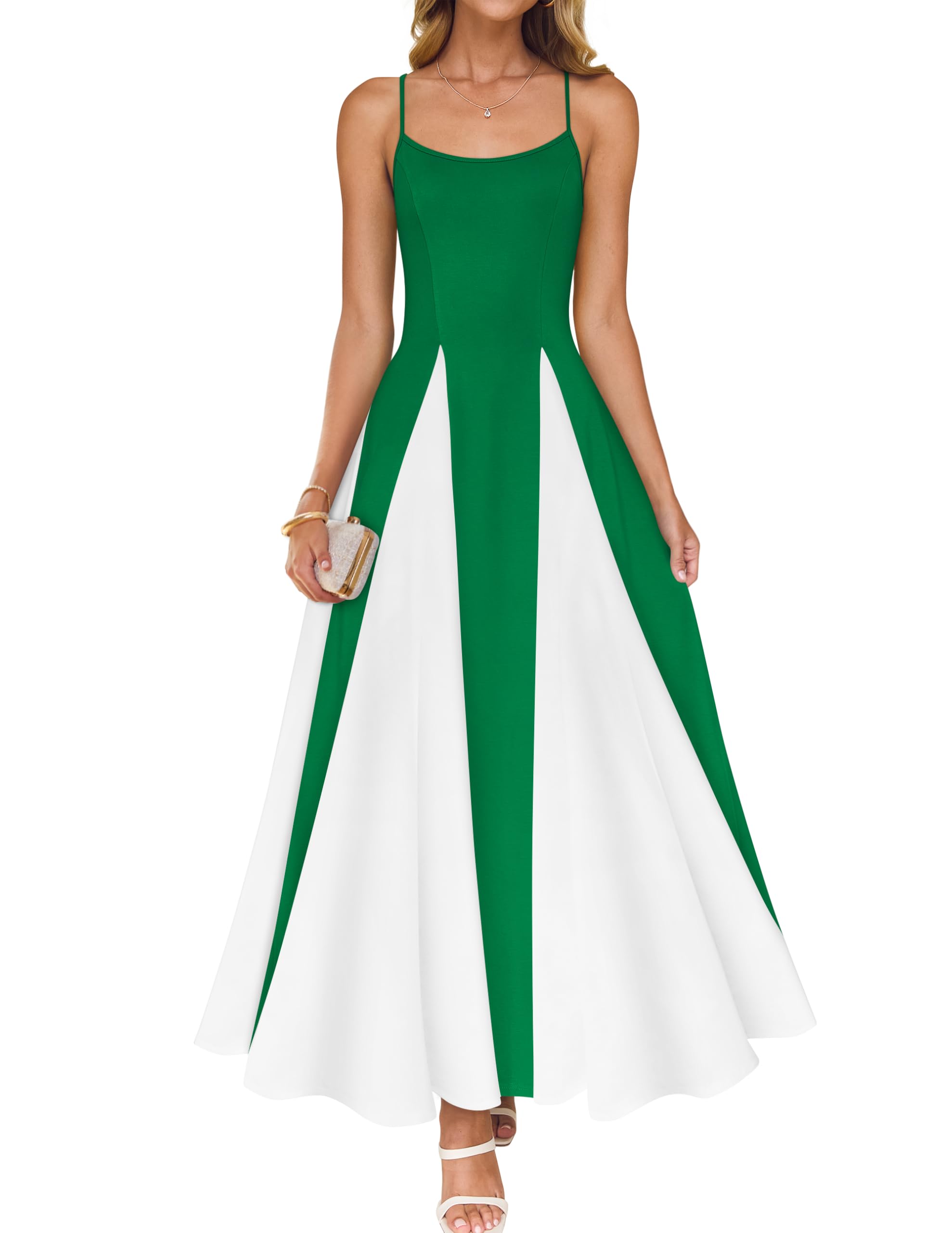 Luxuii Spaghetti Strap Sleeveless Color Block A Line Flowy Dresses
