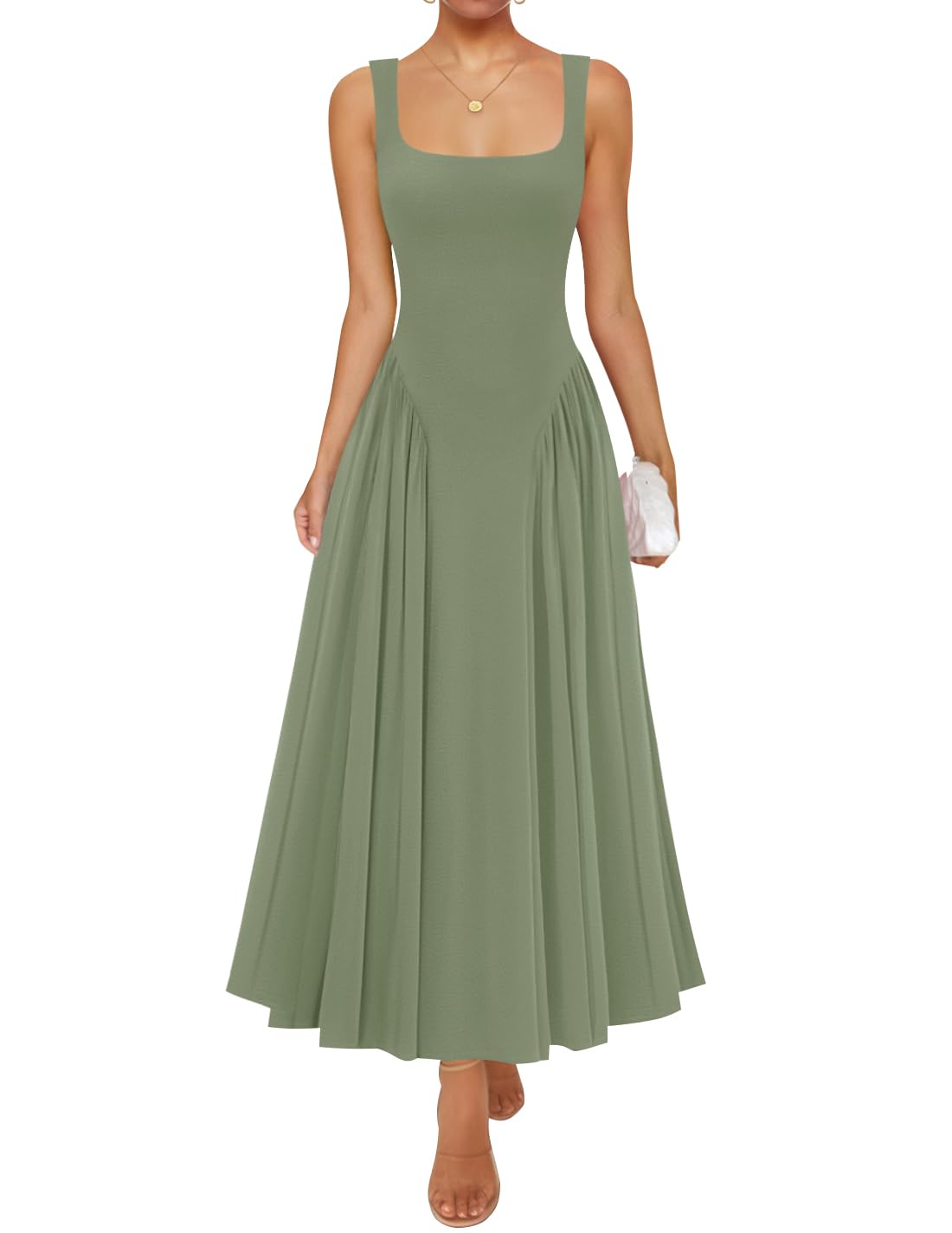 Luxuii Sleeveless Square Neck Casual Long Flowy A Line Dresses