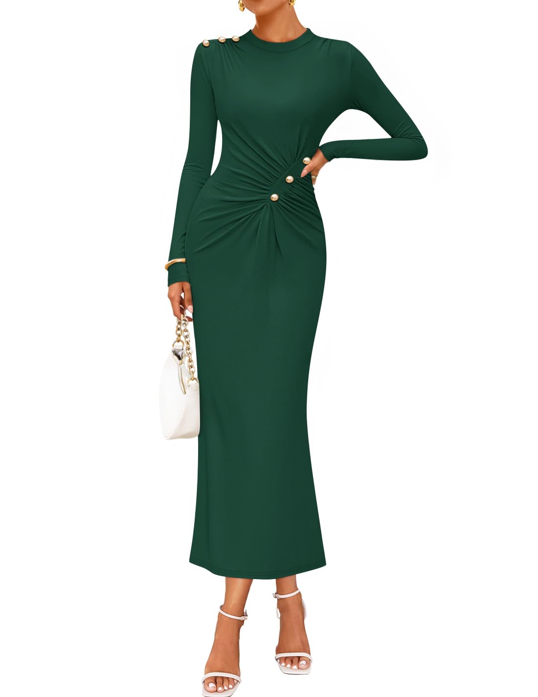 Luxuii Mock Neck Bodycon Ruched Knit Elegant Party Dresses