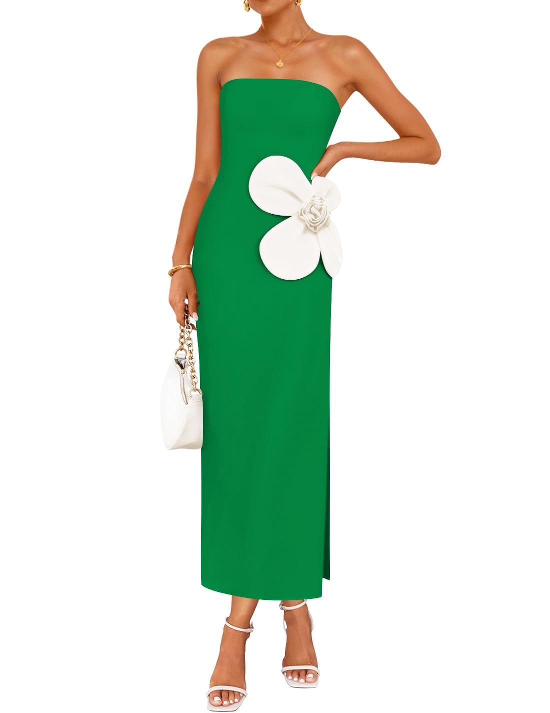 Luxuii Strapless Bodycon Ribbed Backless Floral Tube Cocktail Dresses
