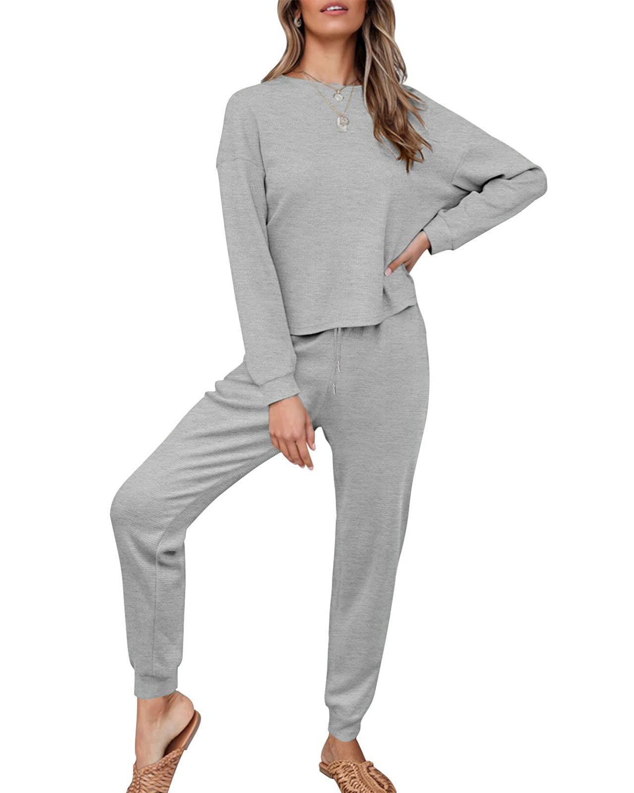 Luxuii Waffle Knit 2PC Sweatsuit Jogger Set