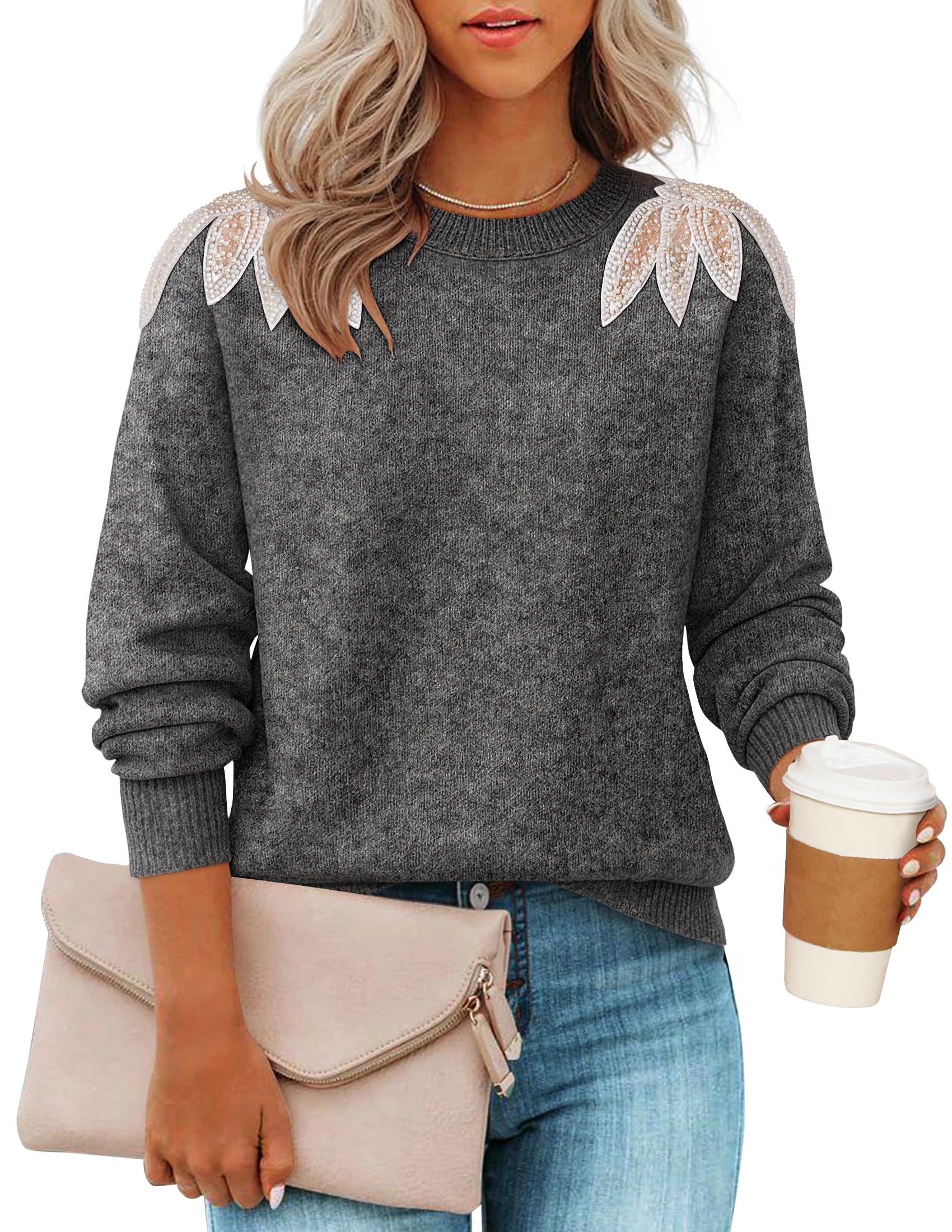 Luxuii Crew Neck Knit Loose Pullover Tops Winter Trendy Outfits
