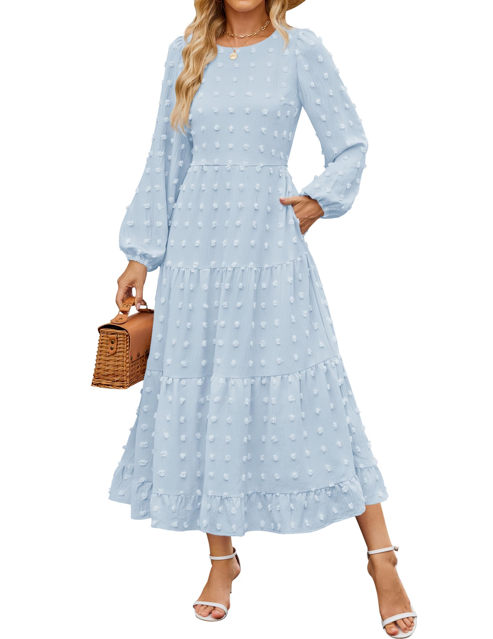 Luxuii Swiss Dot Tiered Flowy A Line Wedding Guest Dress