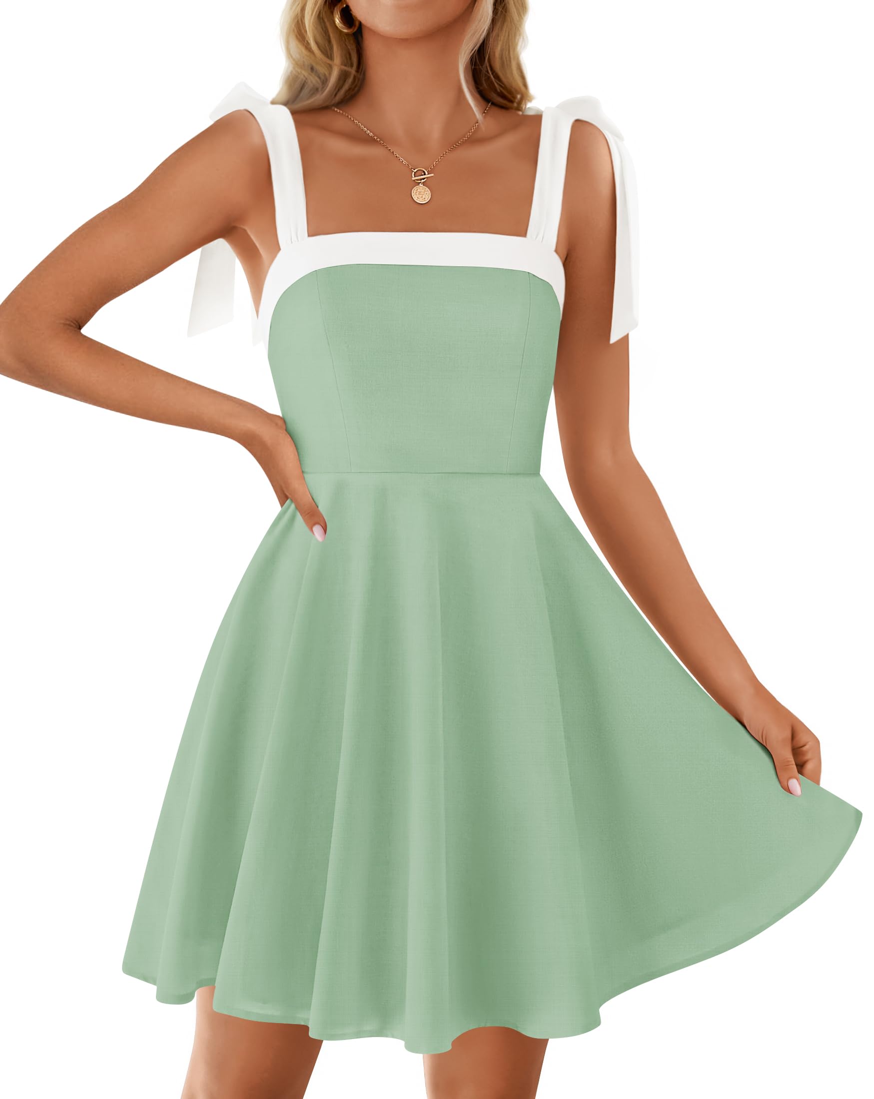 Luxuii Boho Square Neck Tie Shoulder Short Sundresses