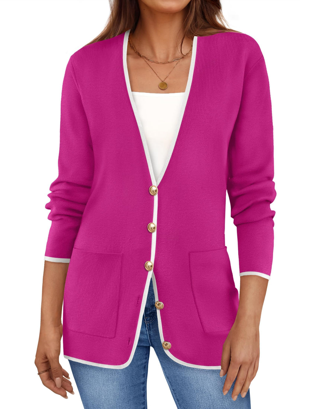 Luxuii Block Cardigan Sweaters Button Down Open Front Coatigan
