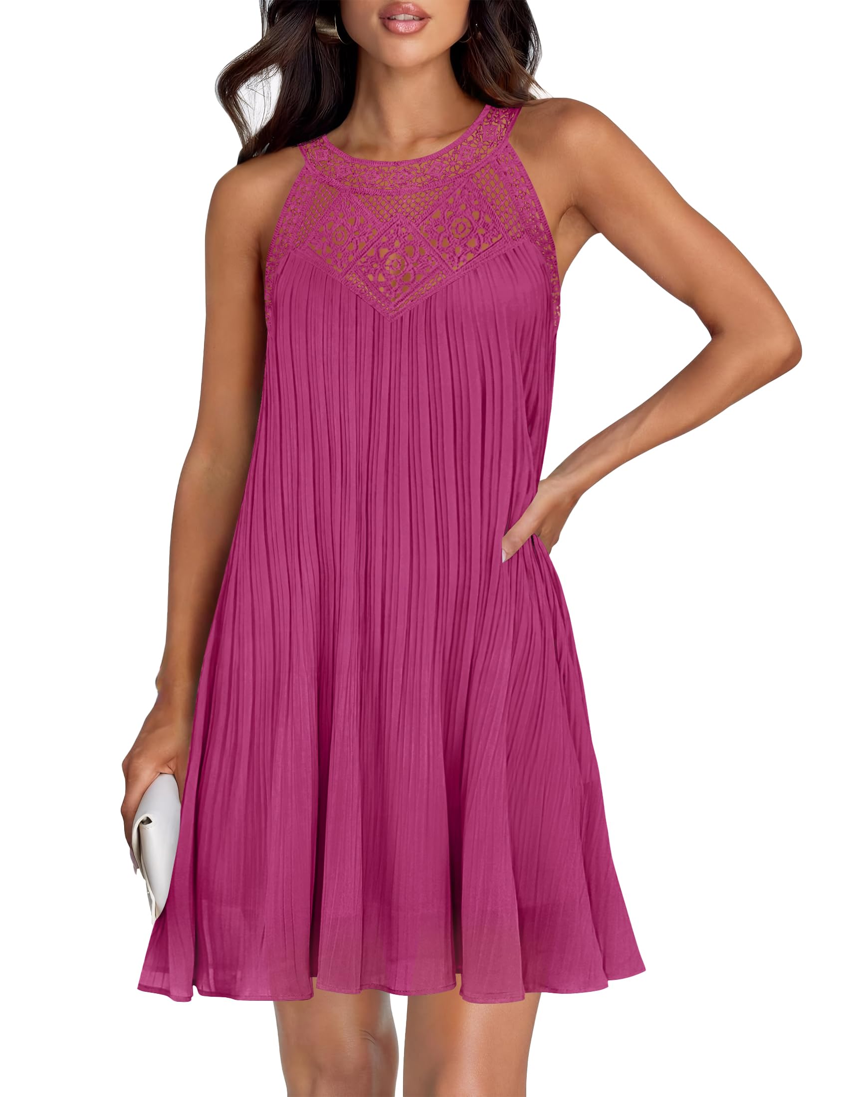 Luxuii Halter Chiffon Sleeveless Hollow Out Flowy Ruffle Sundress