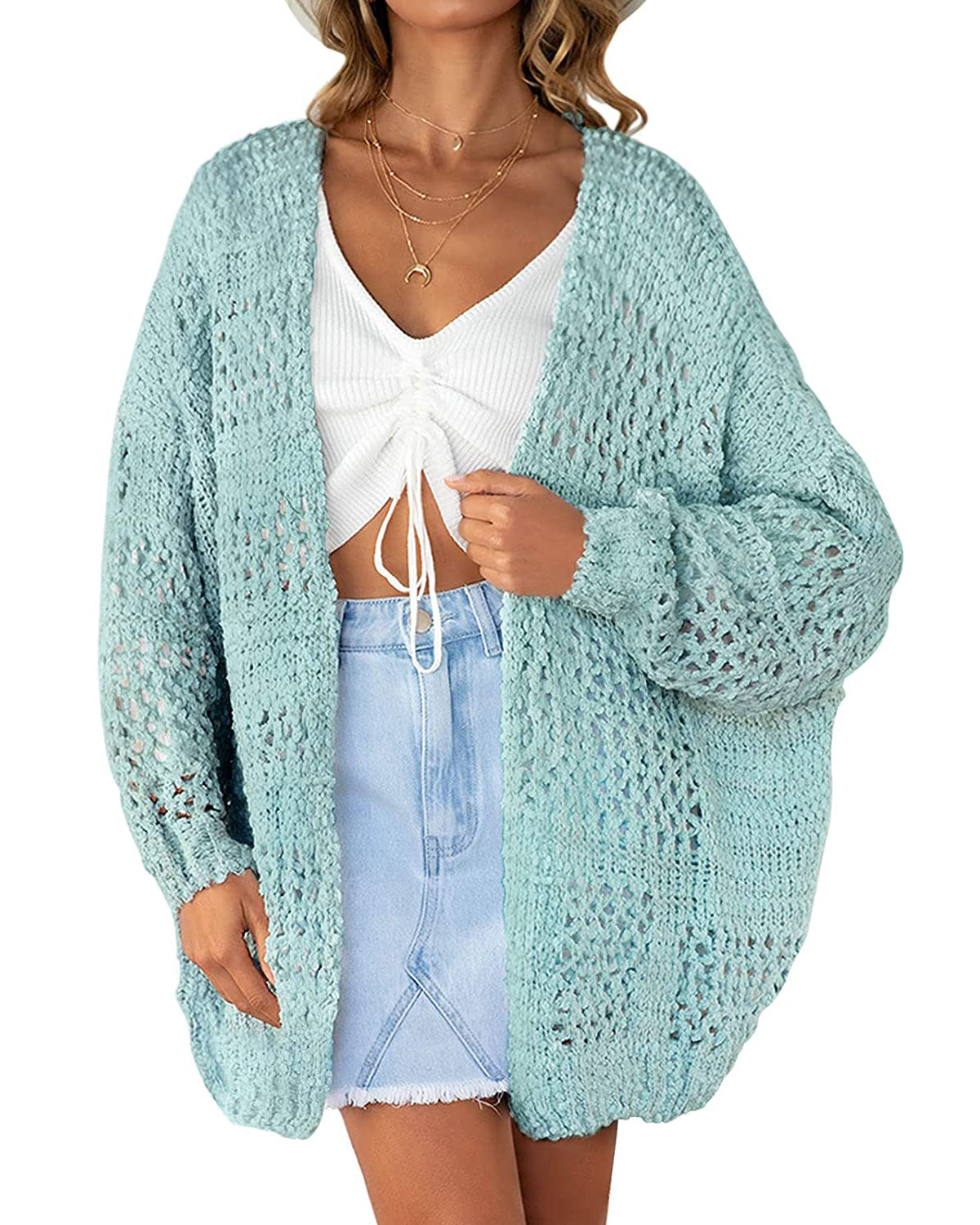 Luxuii Batwing Sleeve Crochet Hollow Cardigan
