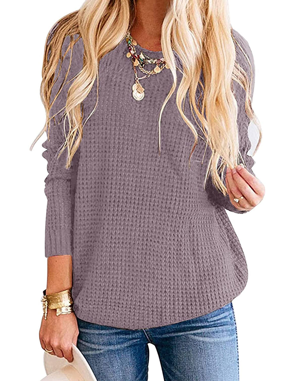 Luxuii Waffle Knit Loose Pullover Tops