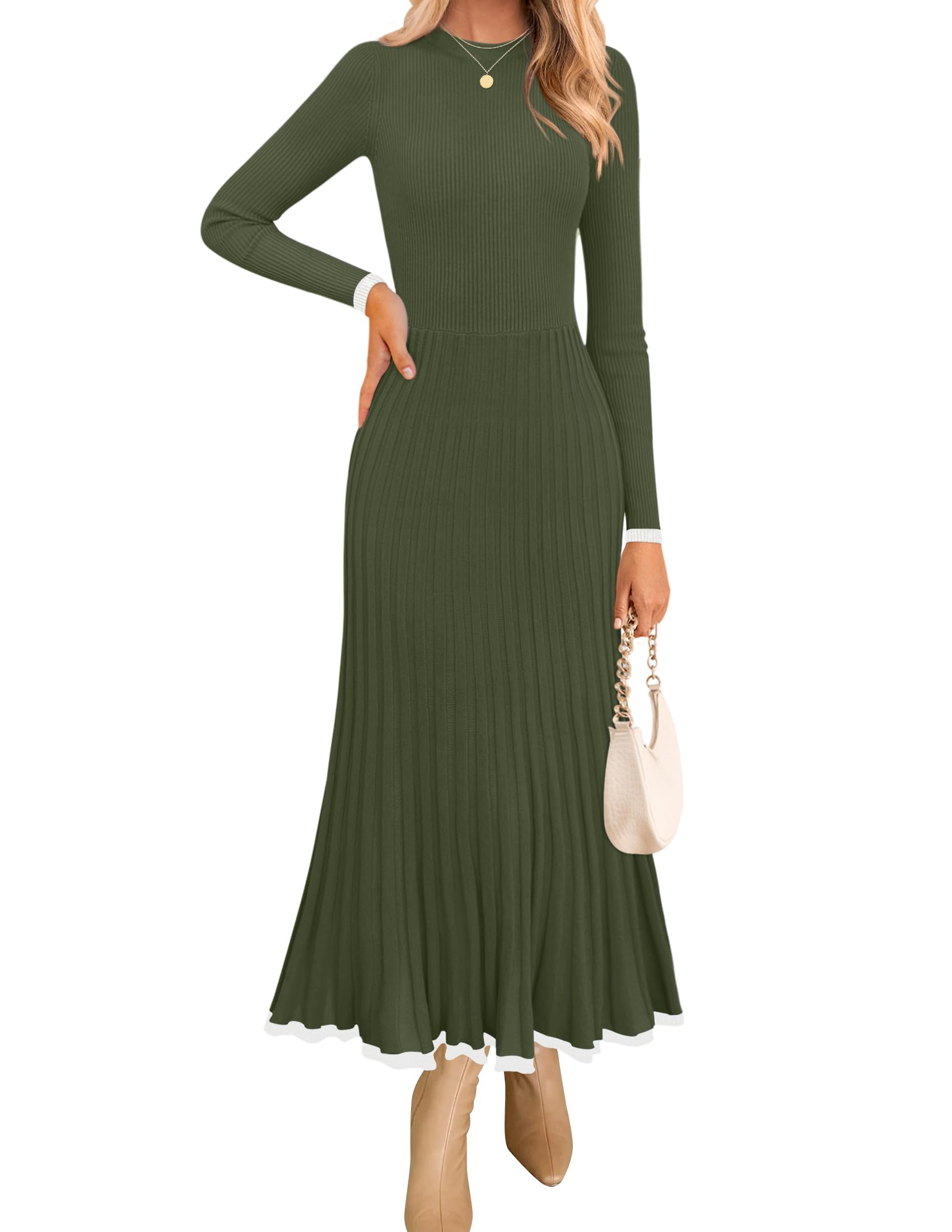 Luxuii Crewneck Ribbed Knit Pleated A-Line Wedding Dresses