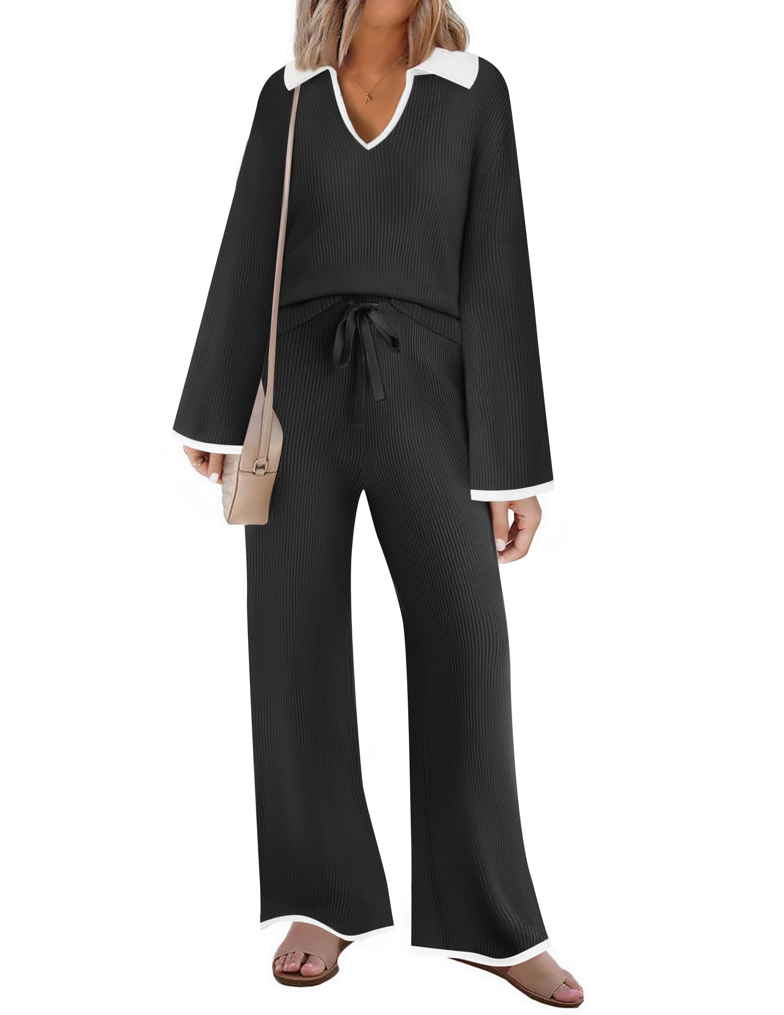 Luxuii Thin Sweater Oversized Knit Pullover Wide Leg Pants Outfits