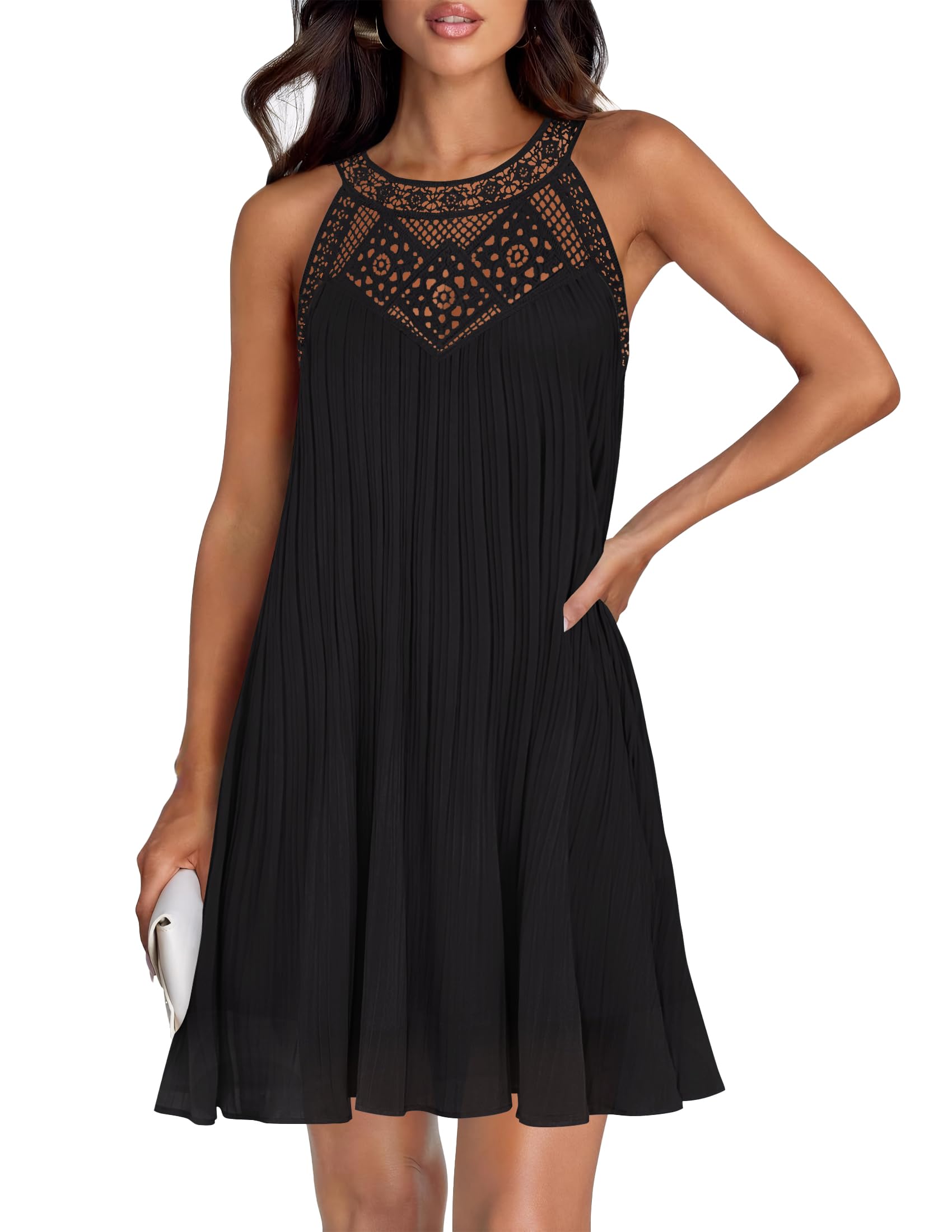 Luxuii Halter Chiffon Sleeveless Hollow Out Flowy Ruffle Sundress