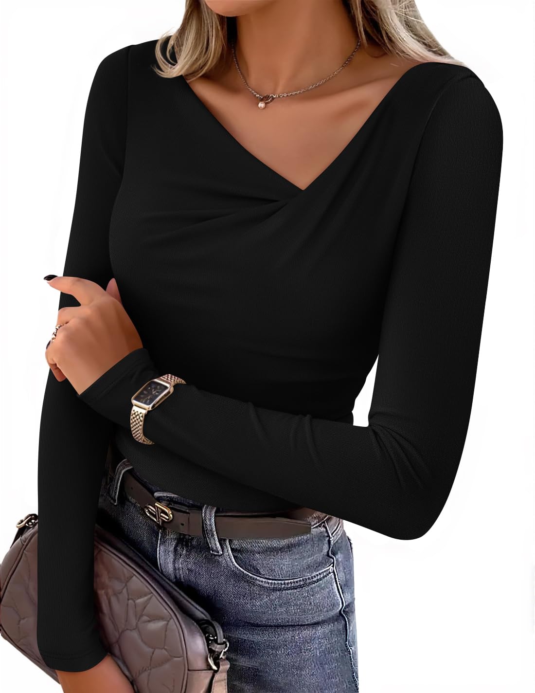 Luxuii Asymmetrical Neck Ruched Slim Fit Casual Tops
