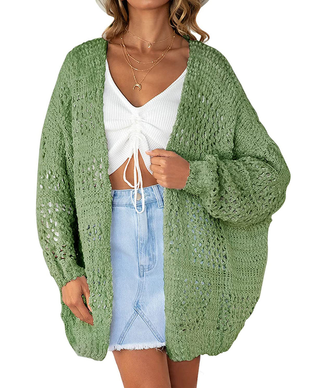 Luxuii Batwing Sleeve Crochet Hollow Cardigan