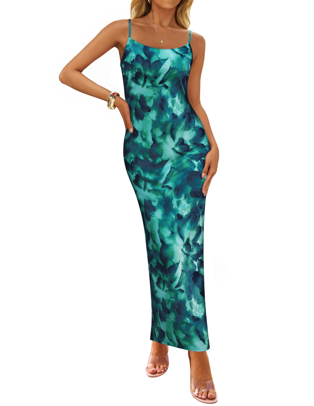 Luxuii Bodycon Floral Spaghetti Strap Boho Long Dresses
