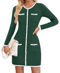 Luxuii Button Color Block Knit Bodycon Short Sweater Dresses