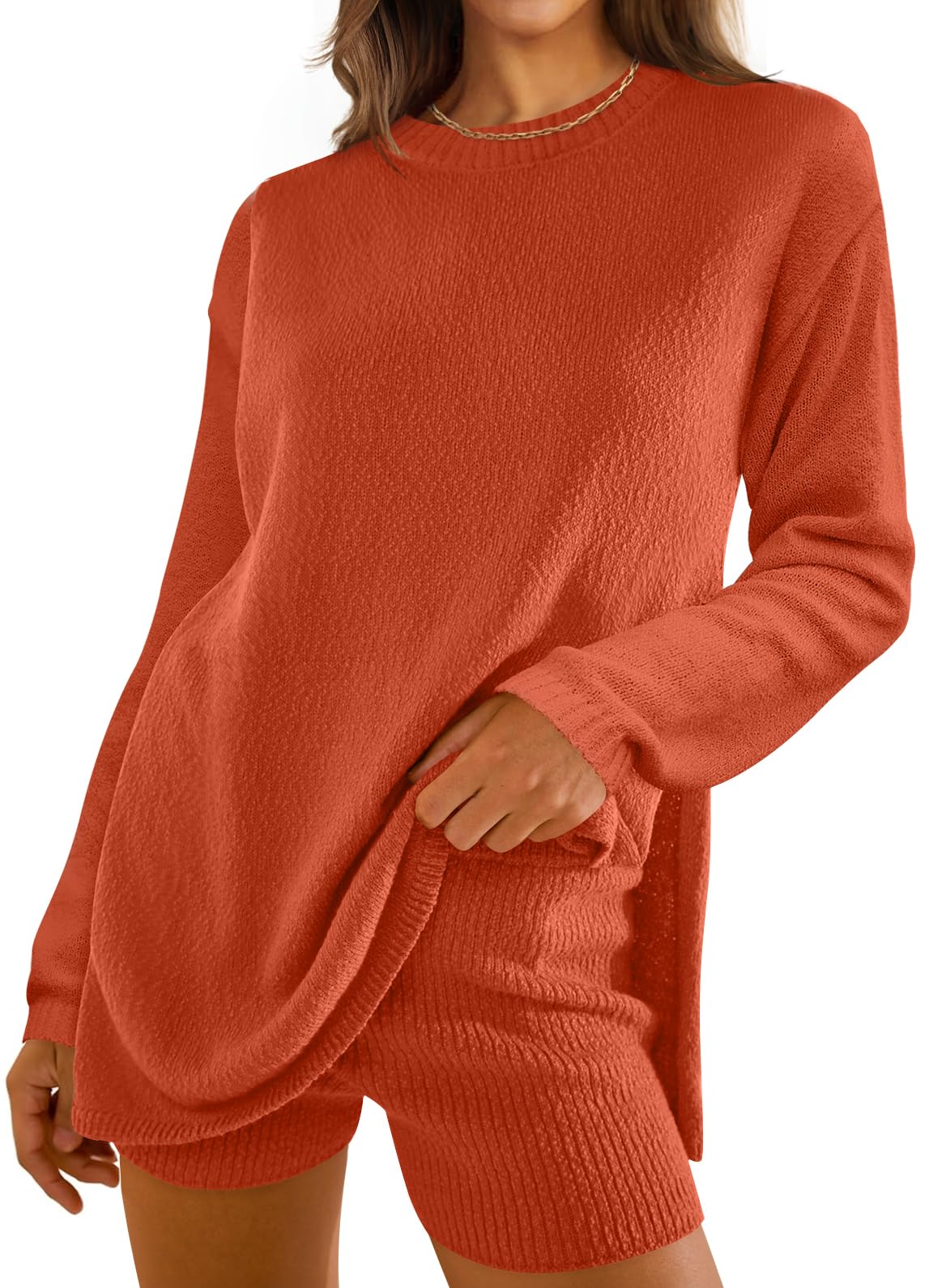Luxuii Women's Two Piece Sweater Lounge Sets Shorts Outfits