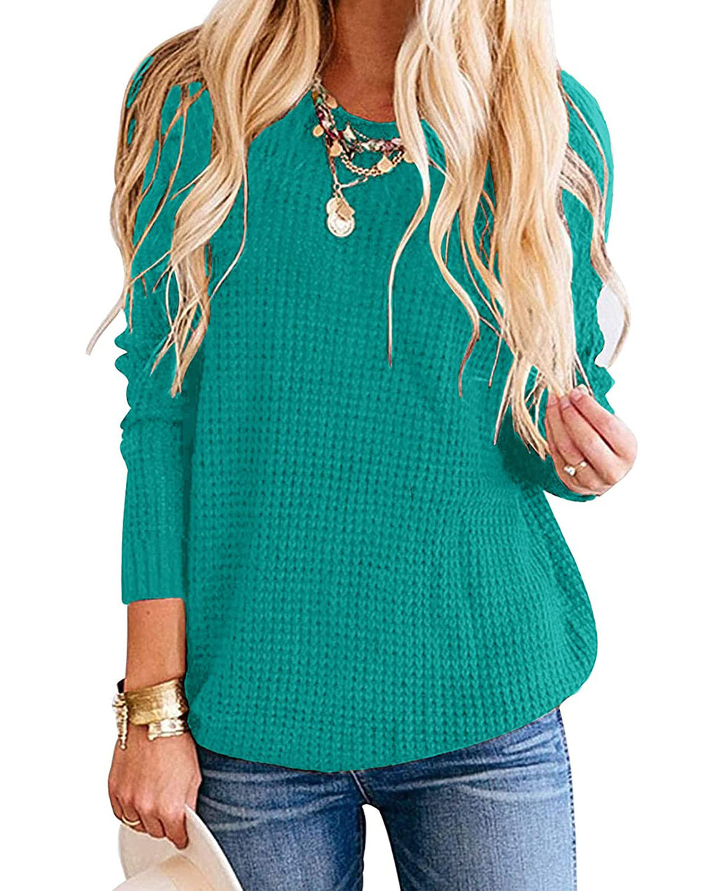 Luxuii Waffle Knit Loose Pullover Tops