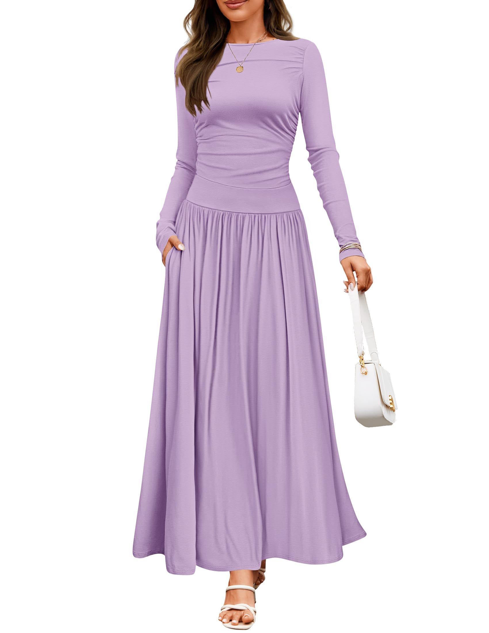 Luxuii Fall Crewneck Knit Slim Swing Pleated Dresses