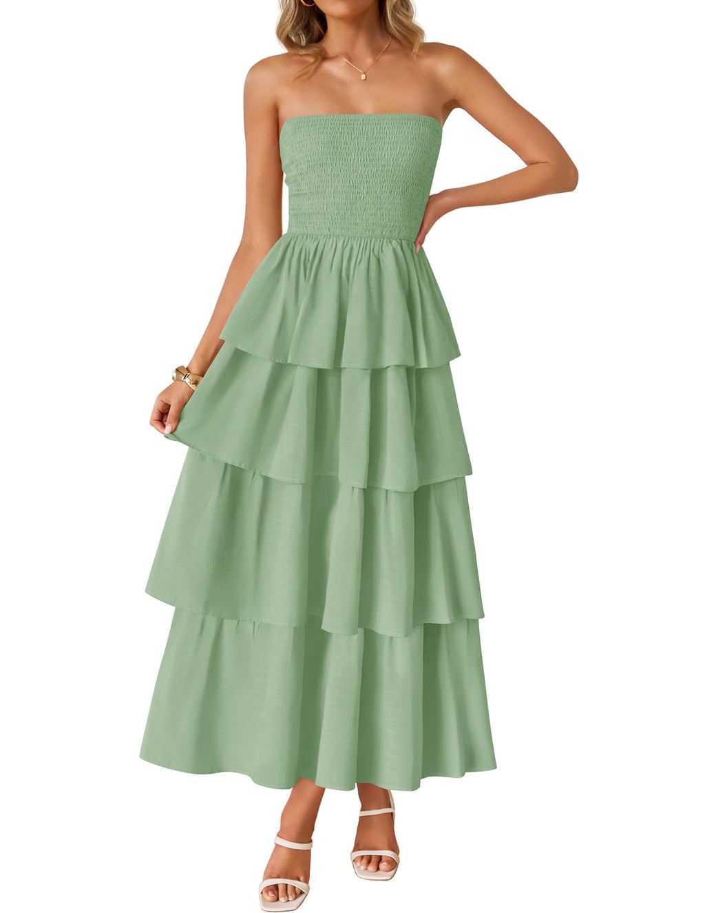 Luxuii Sleeveless Off Shoulder Smocked Tiered Beach Long Sundress