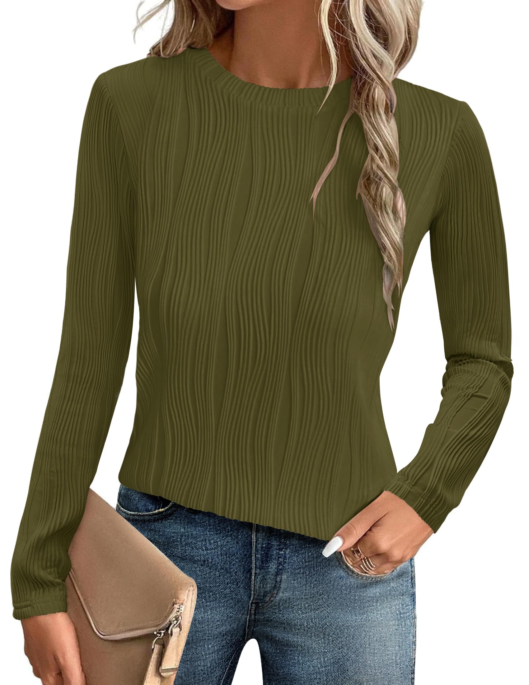 Luxuii Textured Shirts Slim fit Crewneck Trendy Knit Tops
