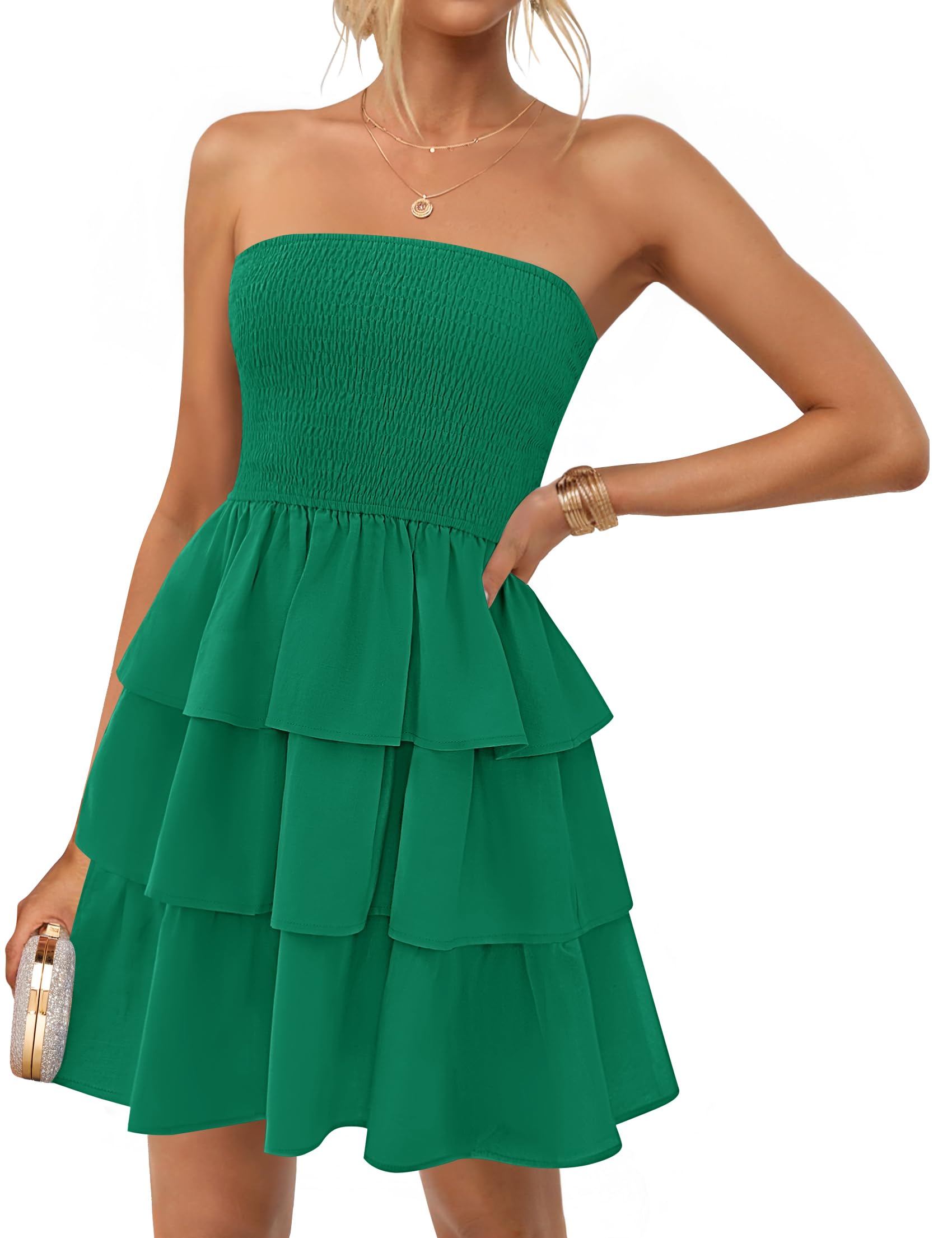 Luxuii Strapless Smocked Tube Dress Off Shoulde Mini Sundress
