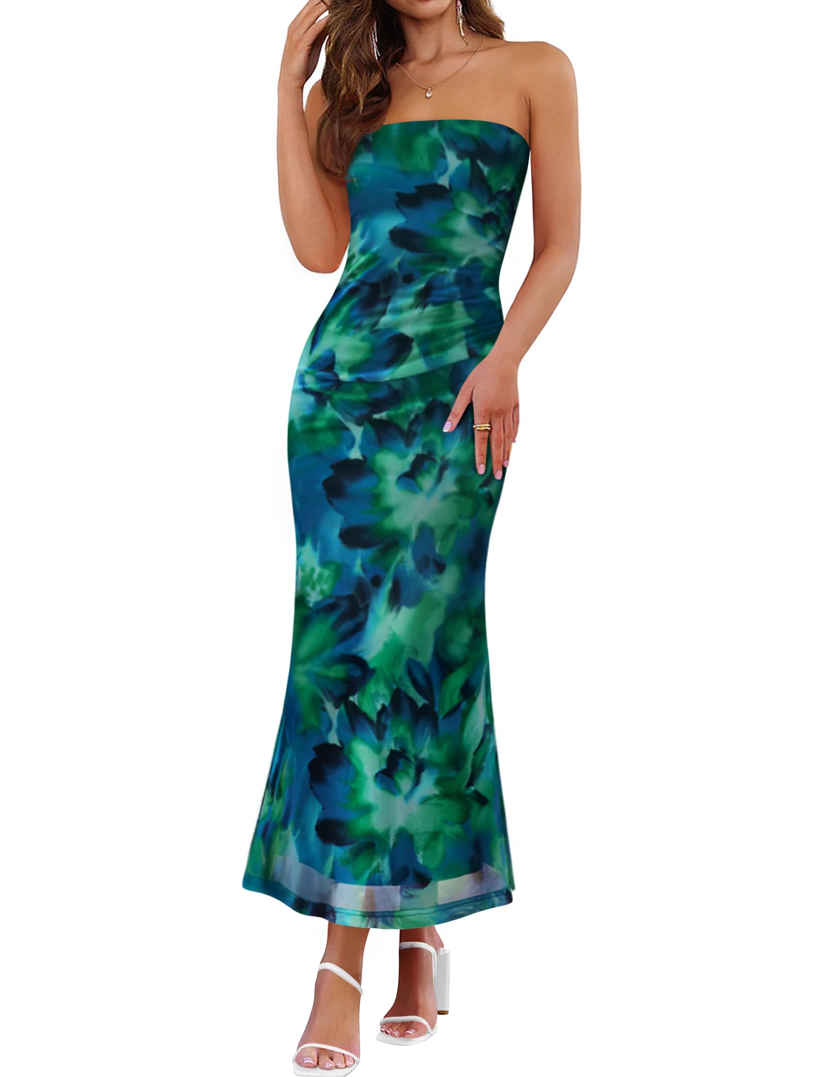 Luxuii Boho Floral Strapless Off Shoulder Bodycon Dresses