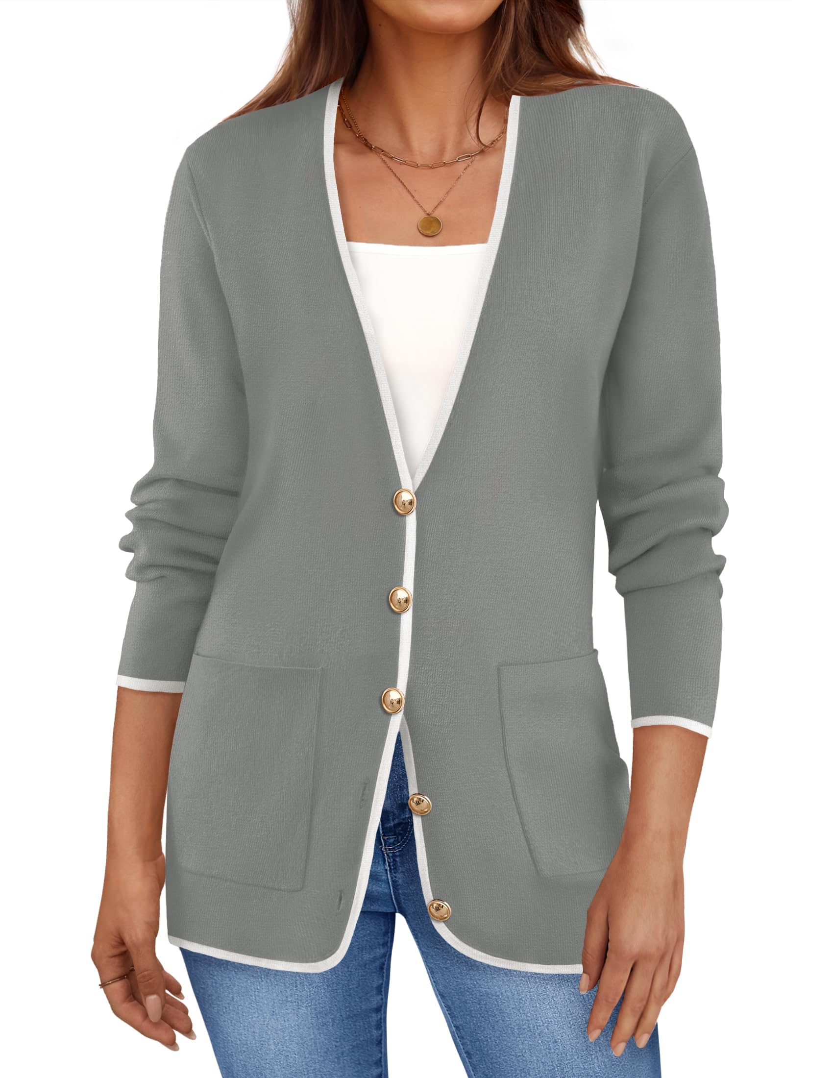 Luxuii Block Cardigan Sweaters Button Down Open Front Coatigan