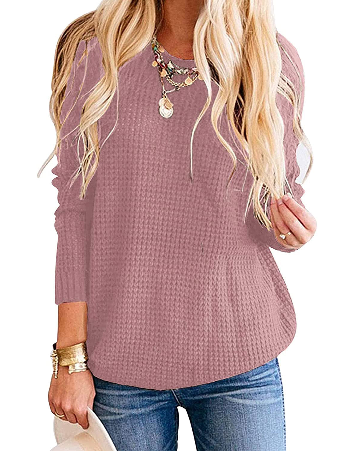 Luxuii Waffle Knit Loose Pullover Tops