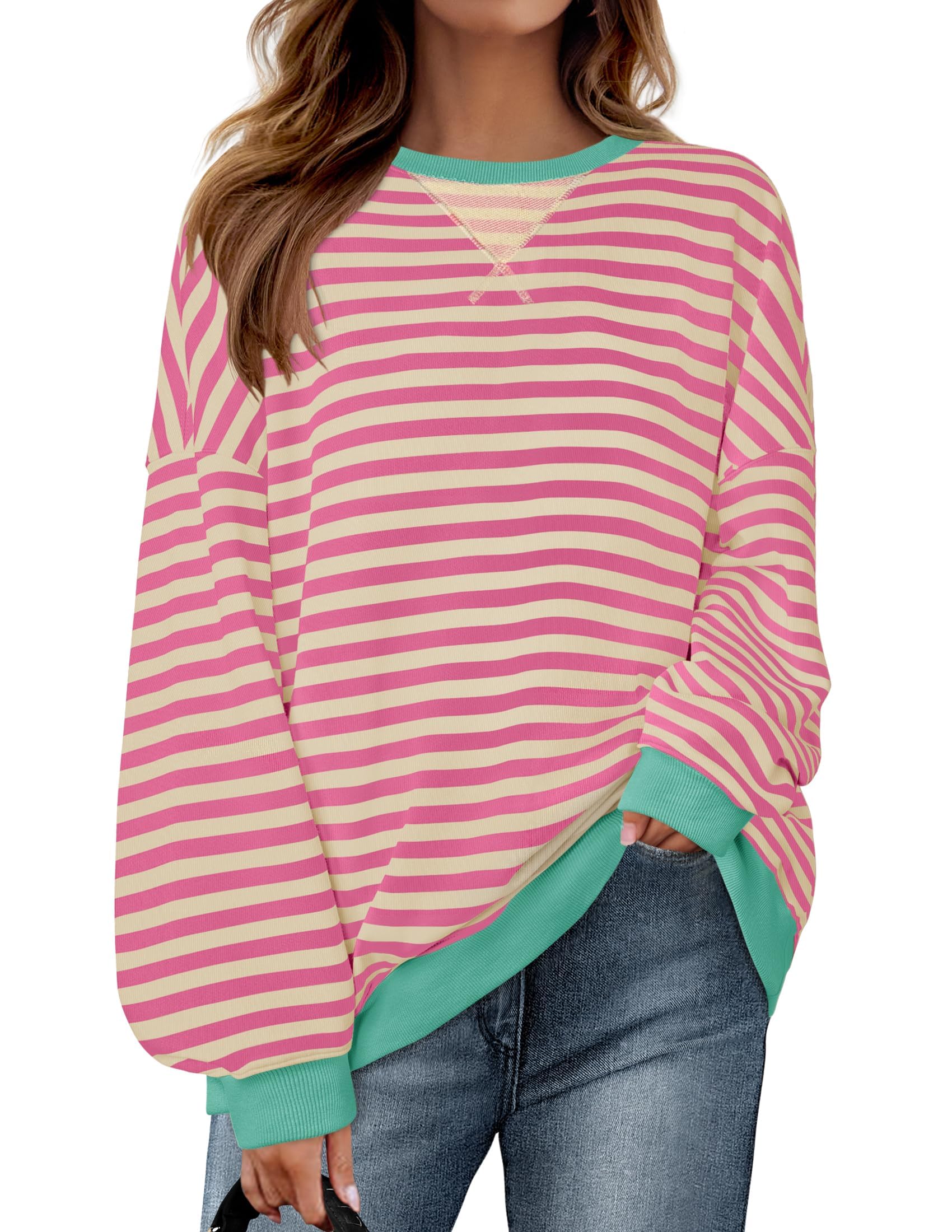 Luxuii Womens Casual Striped Pullover Long Sleeve Shirts Crewneck Sweatshirts