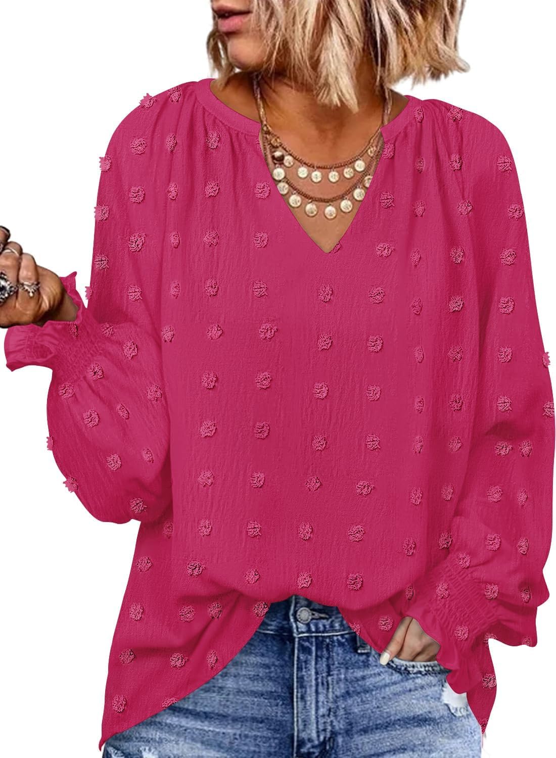 Luxuii Blouses Loose Long Sleeve Business V Neck Trendy Top