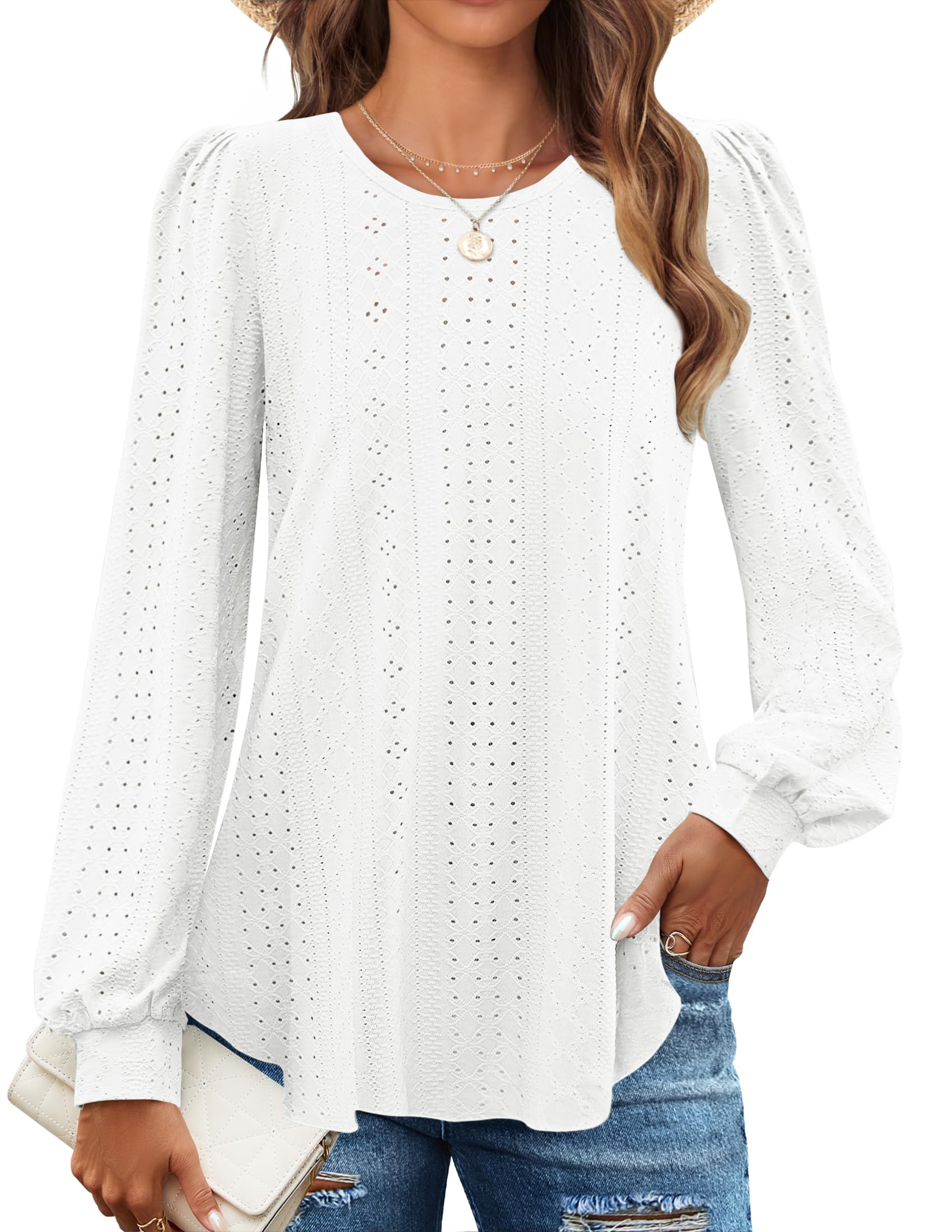 Luxuii Crew Neck Fall Shirts Casual Loose Blouses Tops