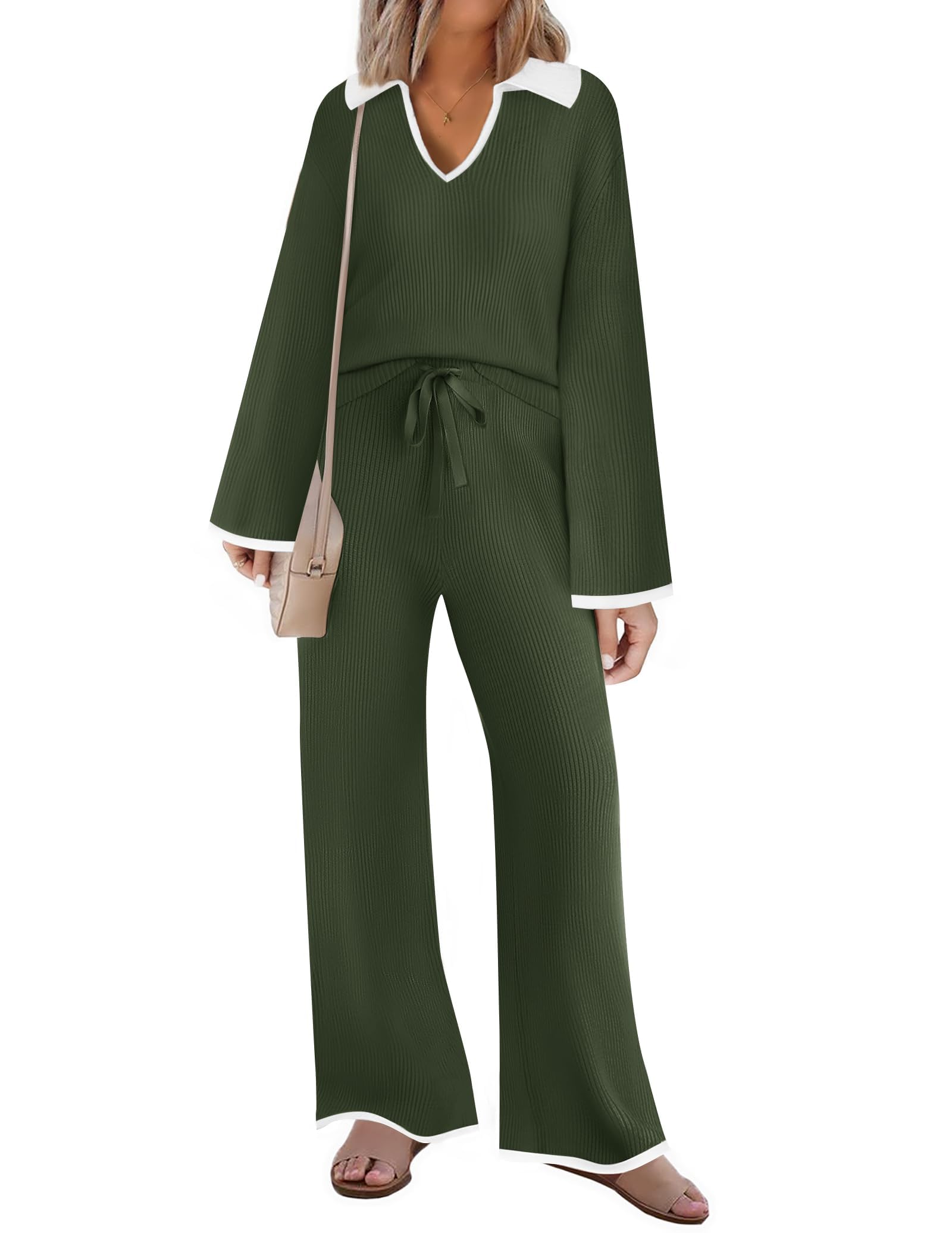 Luxuii Thin Sweater Oversized Knit Pullover Wide Leg Pants Outfits