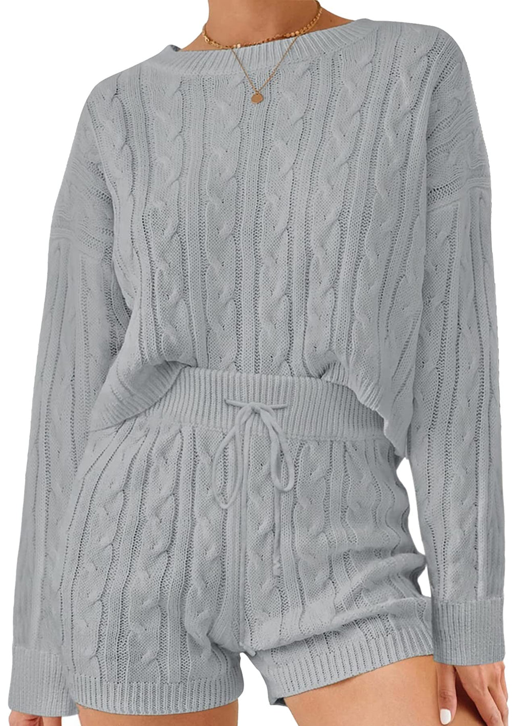 Luxuii Cable Knit Pullover Tops and Drawstring Shorts Lounge Set