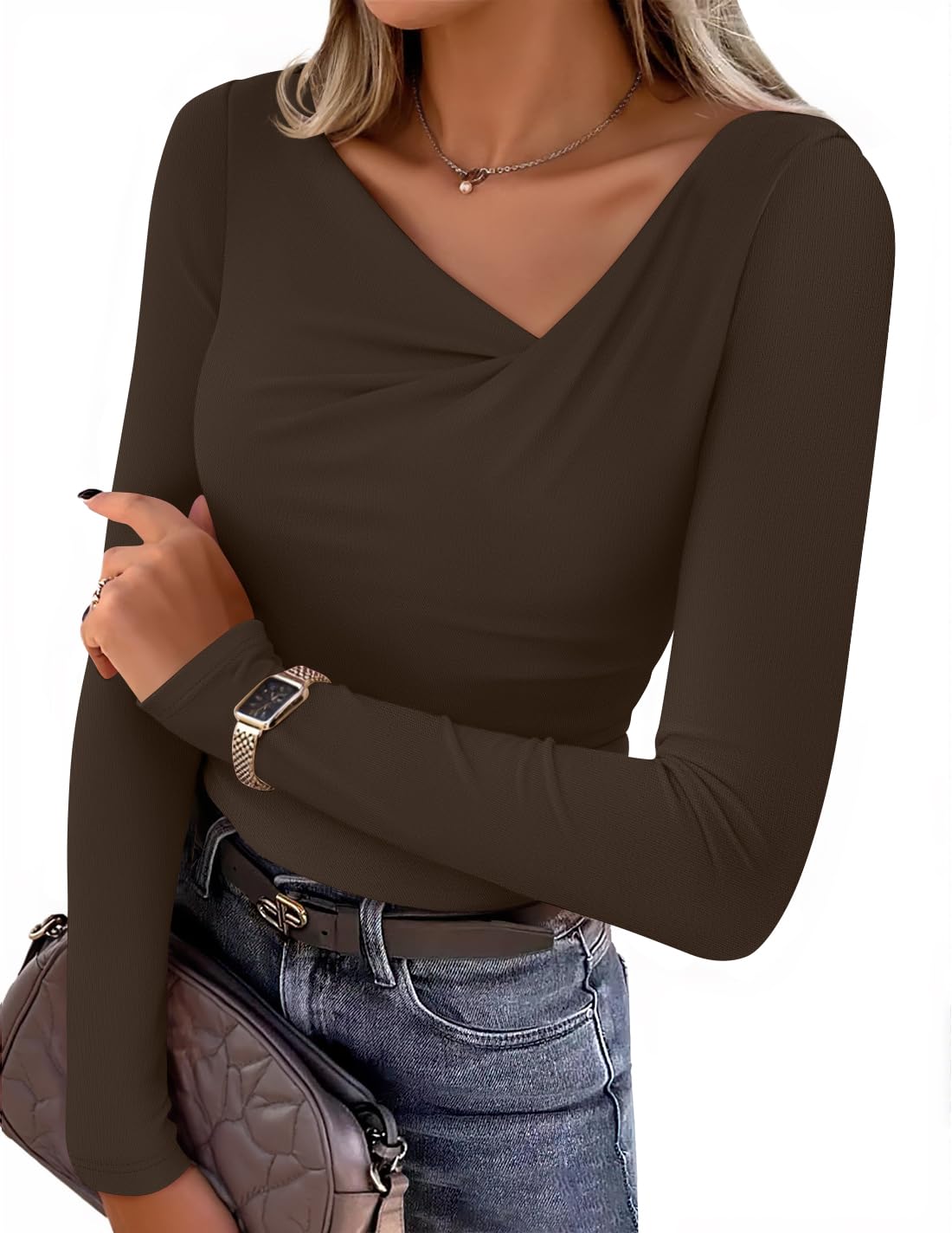 Luxuii Asymmetrical Neck Ruched Slim Fit Casual Tops