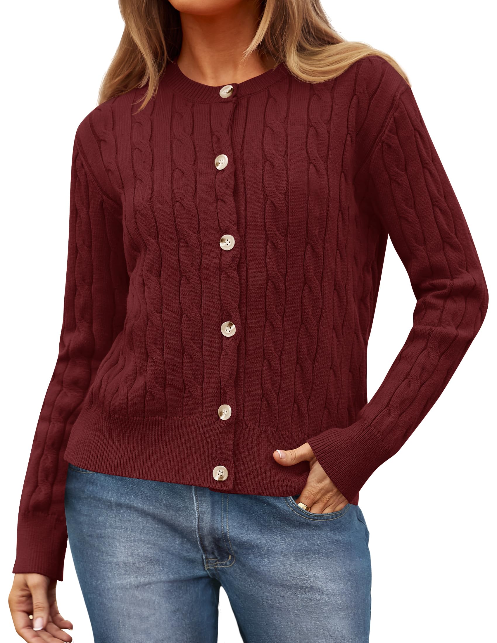 Luxuii Cable Knit Cardigan Button Open Front Outwear