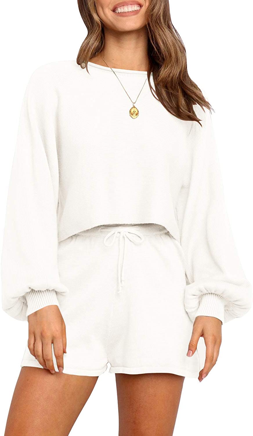 Luxuii Long Sleeve Knit Pullover Sweater Shorts Set