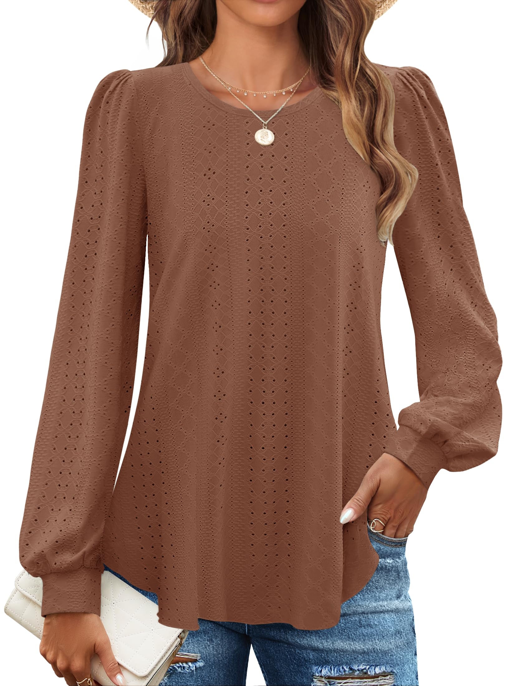 Luxuii Crew Neck Fall Shirts Casual Loose Blouses Tops