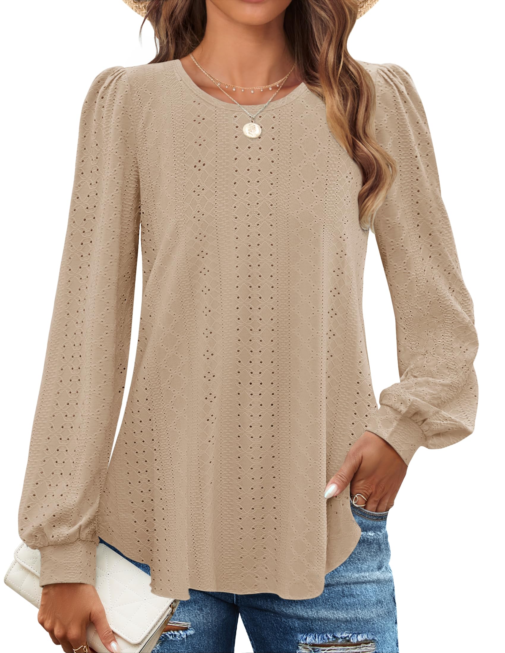 Luxuii Crew Neck Fall Shirts Casual Loose Blouses Tops