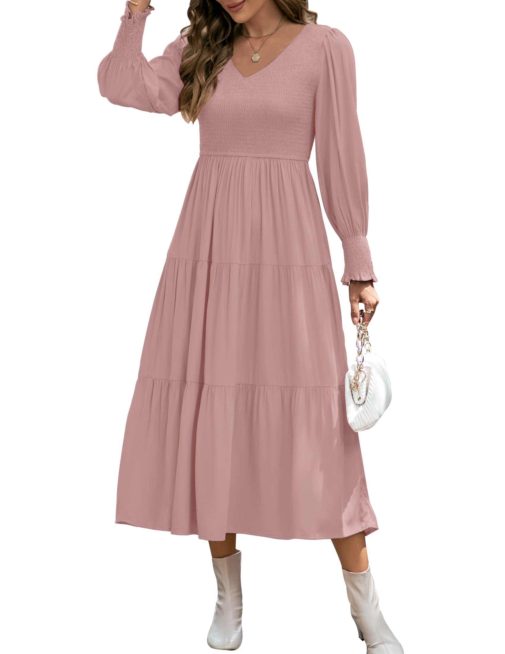 Luxuii High Waist Smocked Flowy Tiered Midi Dress