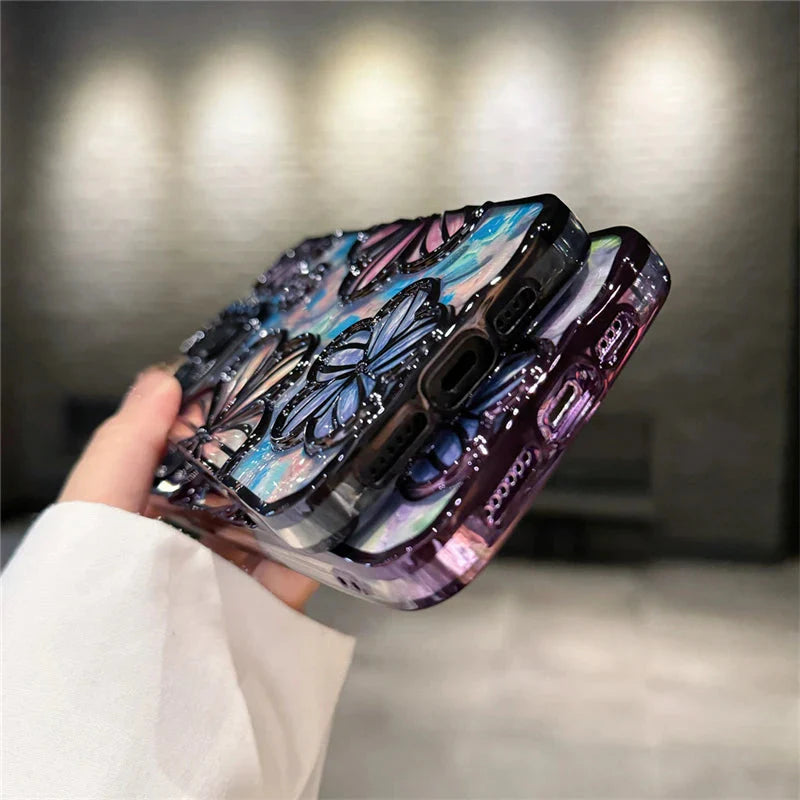 LUXURY PLATING FASHION FLOWERS PHONE CASE FOR IPHONE