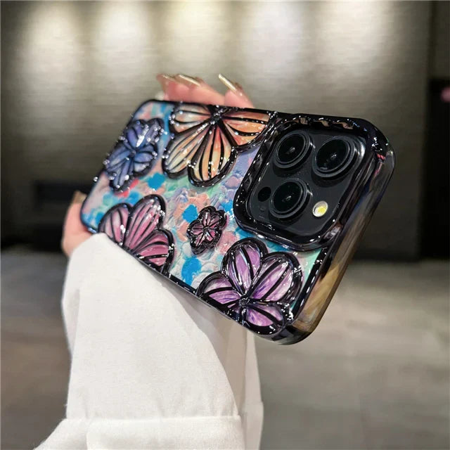 LUXURY PLATING FASHION FLOWERS PHONE CASE FOR IPHONE