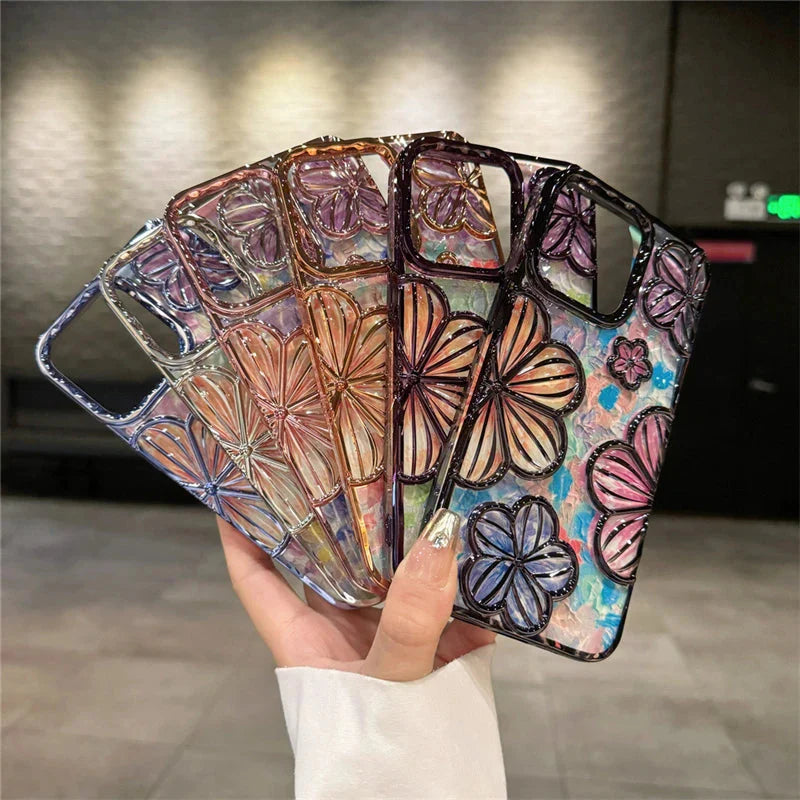 LUXURY PLATING FASHION FLOWERS PHONE CASE FOR IPHONE