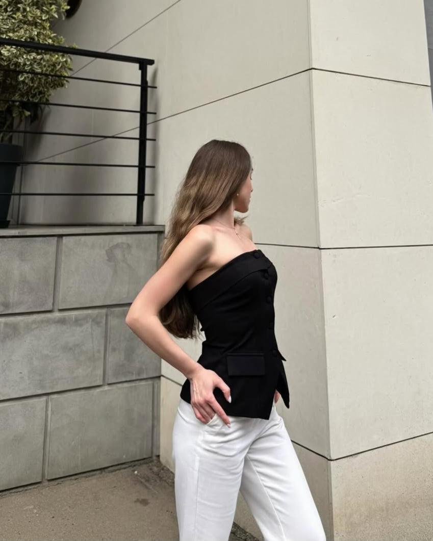 Luxuii Trendy Strapless Blazer Summer Dressy Tube Vest Tops