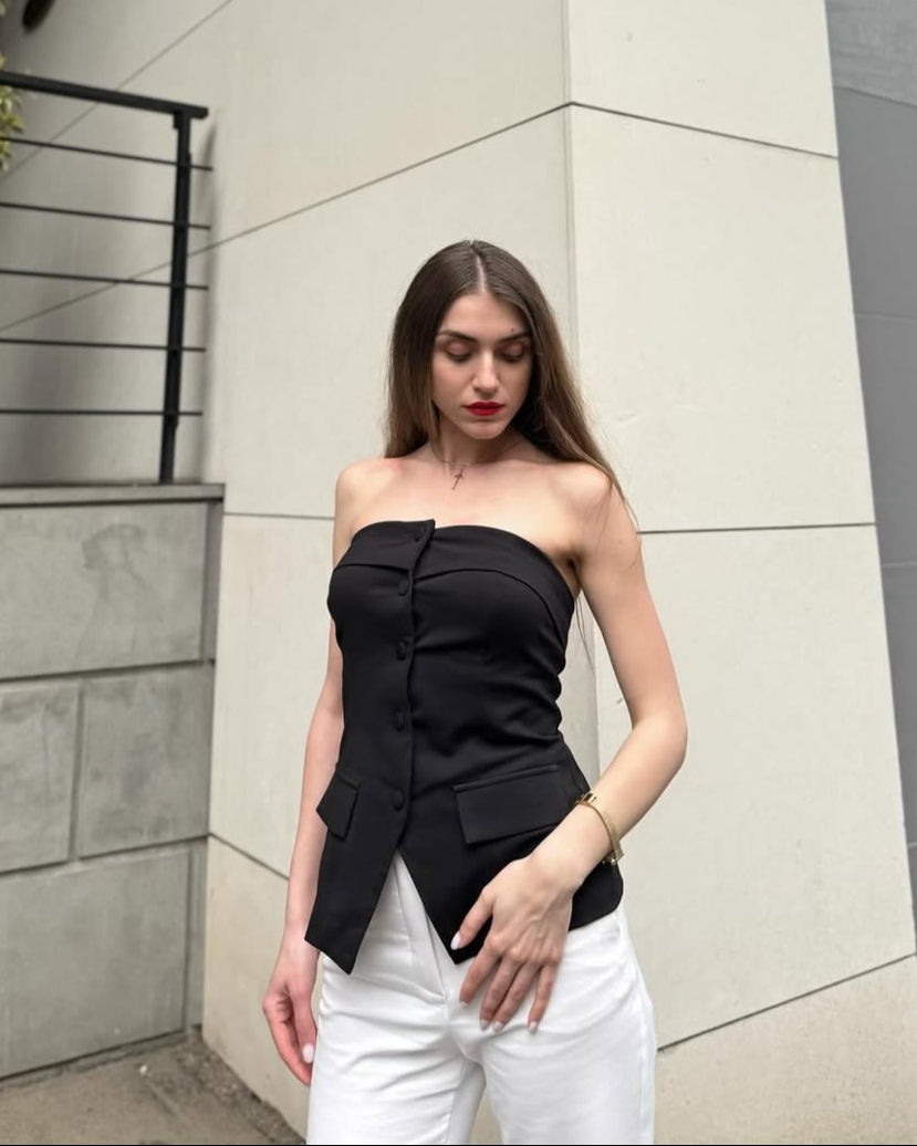 Luxuii Trendy Strapless Blazer Summer Dressy Tube Vest Tops