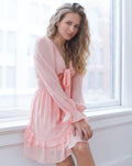 Luxuii Deep V Neck Knot Front Smocked Wiast Mini Dress