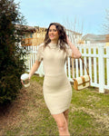 Luxuii Mock Neck Sleeve Slim Fit Ribbed Knit Short Sweater Dresses